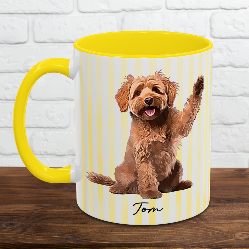 Custom Watercolor Pet Portrait Accent Mug – Personalized Dog or Cat Photo Cup – Gift for Dog/Cat Moms