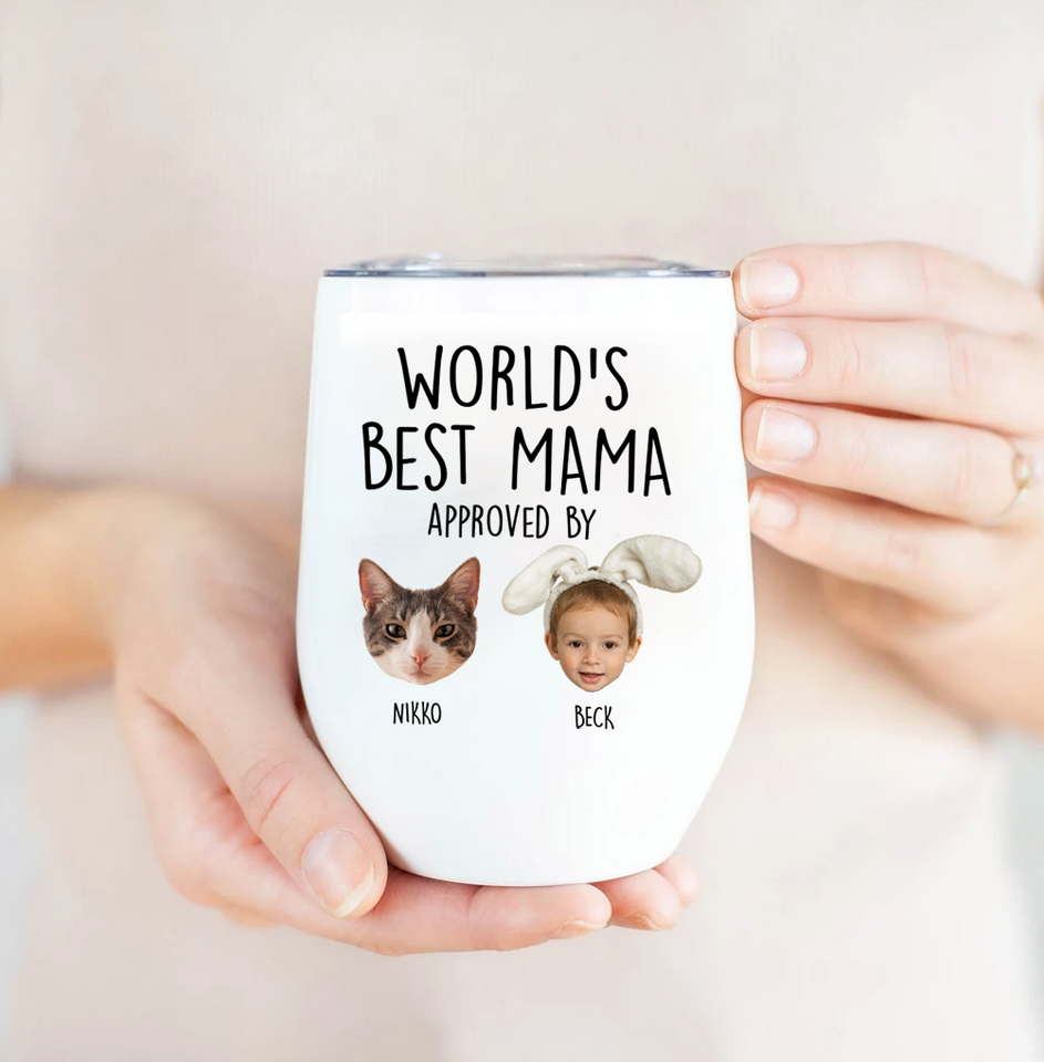 Custom World's Best Mom Wine Tumbler with Child's Photo – Baby Face Wine Tumbler for Mom – Personalized Gift for Mom