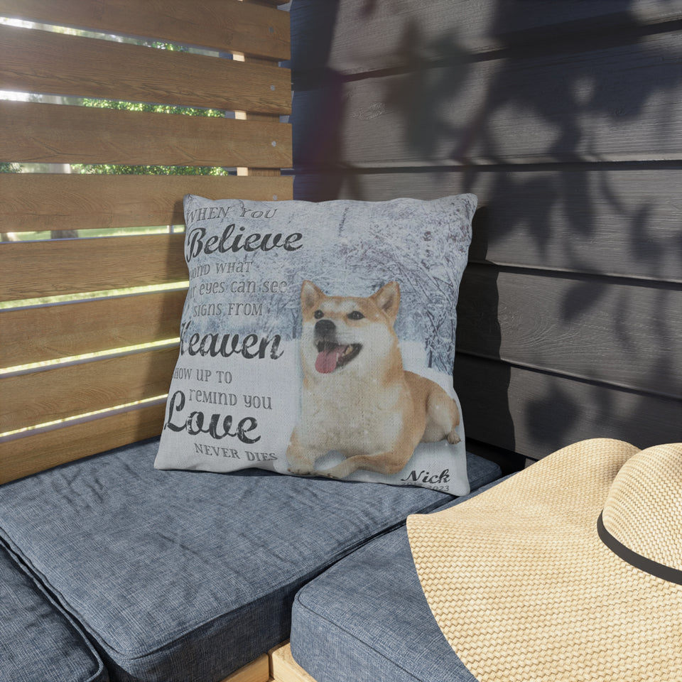 Dog Memorial Gifts, Pet Memorial Gifts, Your Dog Photo When You Believe Winter Snow Pillow