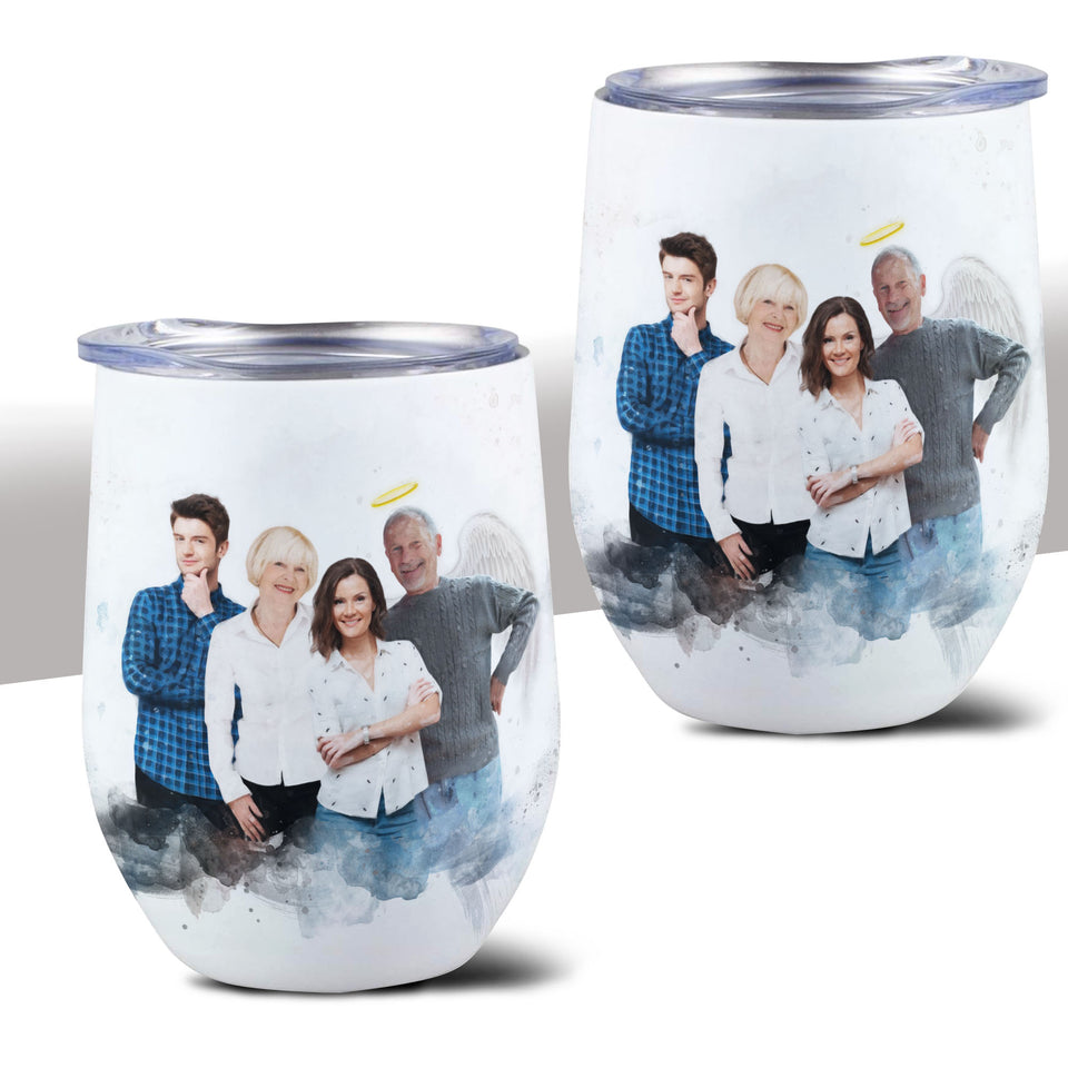 Family Memorial Portrait From Photos on Wine Tumbler, Add Loved One to Photo, Gift for Loss of Father-Mother