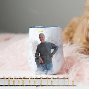 Family Memorial Portrait From Photos on Wine Tumbler, Add Loved One to Photo, Gift for Loss of Father-Mother