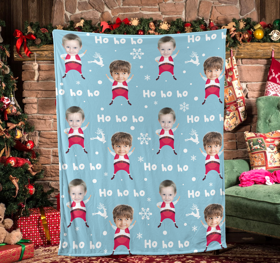 Custom Face Christmas Santa Blanket, Personalized Family Funny Photo Blanket
