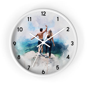 Custom Watercolor Photo Wall Clock, Custom Photo Anniversary Gift, Gift for Couple Wall Clock