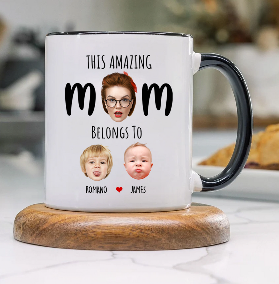 Funny Accent Mug for Mom, Custom This Mom Belongs To with Child’s Photo & Name – Unique Mother’s Day Gift