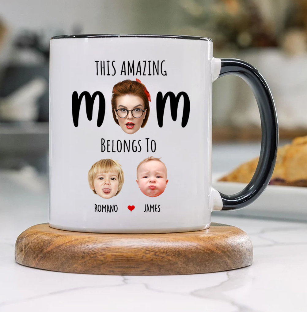 Funny Accent Mug for Mom, Custom This Mom Belongs To with Child’s Photo & Name – Unique Mother’s Day Gift