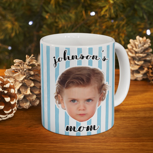 Funny Mom Stripe Mug, Personalized Coffee Mug with Custom Photo, Mother’s Day Gift, New Mom Gift