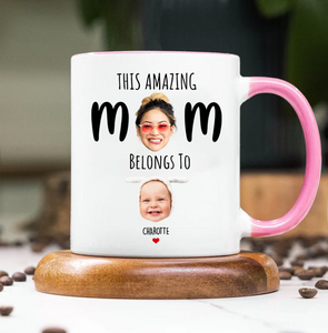 Funny Accent Mug for Mom, Custom This Mom Belongs To with Child’s Photo & Name – Unique Mother’s Day Gift