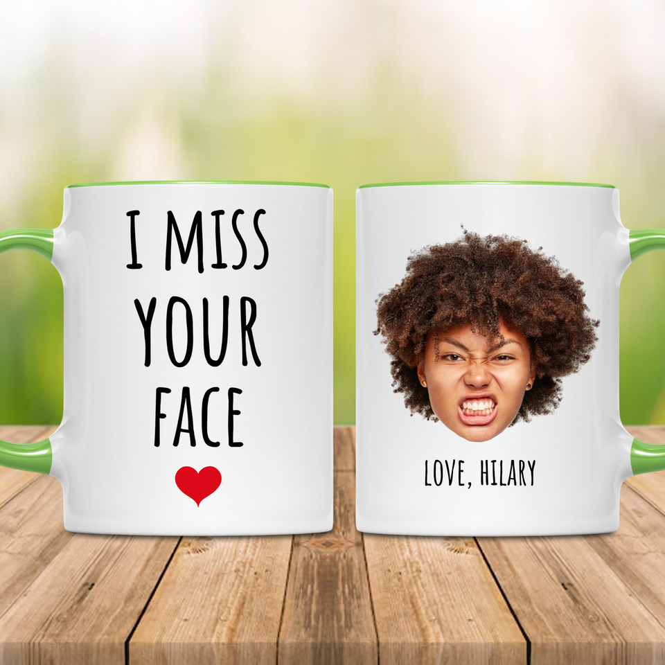 Funny Best Friend Accent Mug – Custom I Miss Your Face Bestie Mug – Thoughtful Birthday or Just Because Present