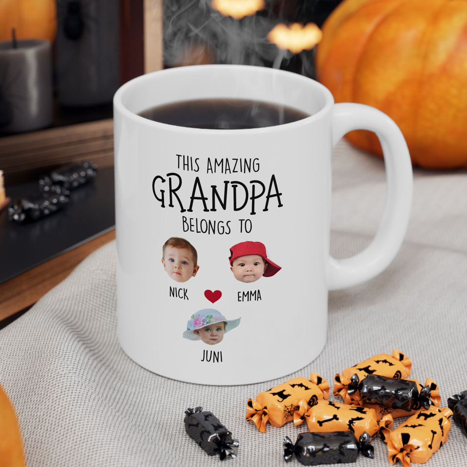 Custom Grandpa Gift, Custom Baby Face Mug, This Amazing Grandpa Belongs To Mug