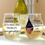 Personalized Retirement Wine Glass, Custom Gift for Boss or Coworker, Officially Retired Glass for Her