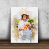 Gift for Gardening Mom Mother's Day Grandma Garden Gift Watercolor Your Photo on Canvas