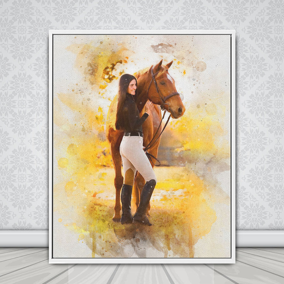 Gift for Horse Lovers Watercolor Any Your Photo on Canvas