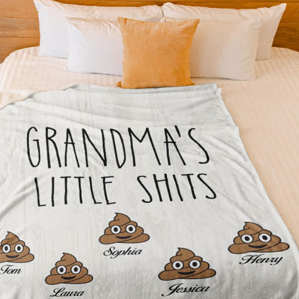 Grandma Gift, Birthday Christmas Gift For Grandma, Personalized Grandma's Little Shits Fleece/Sherpa Blanket