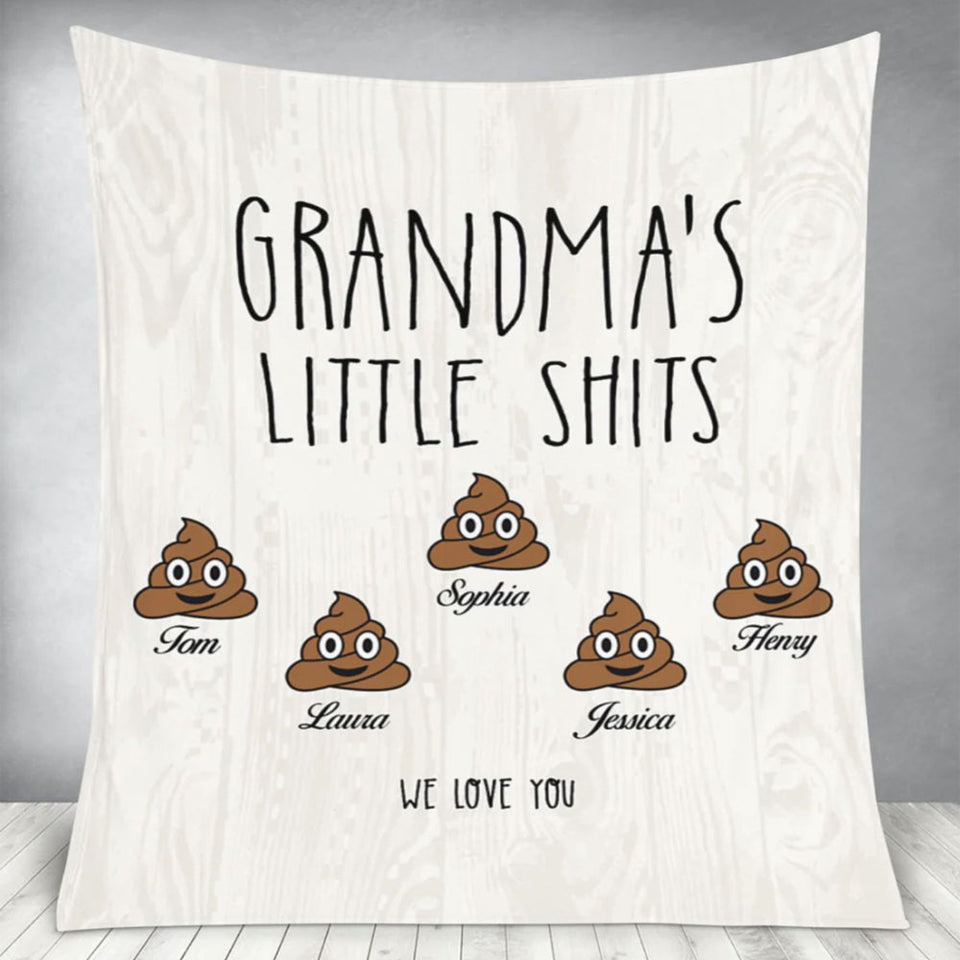 Grandma Gift, Birthday Christmas Gift For Grandma, Personalized Grandma's Little Shits Fleece/Sherpa Blanket