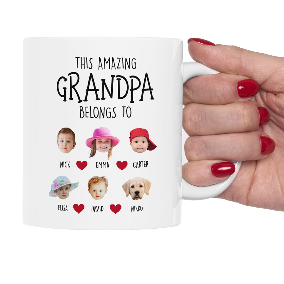 Custom Grandpa Gift, Custom Baby Face Mug, This Amazing Grandpa Belongs To Mug