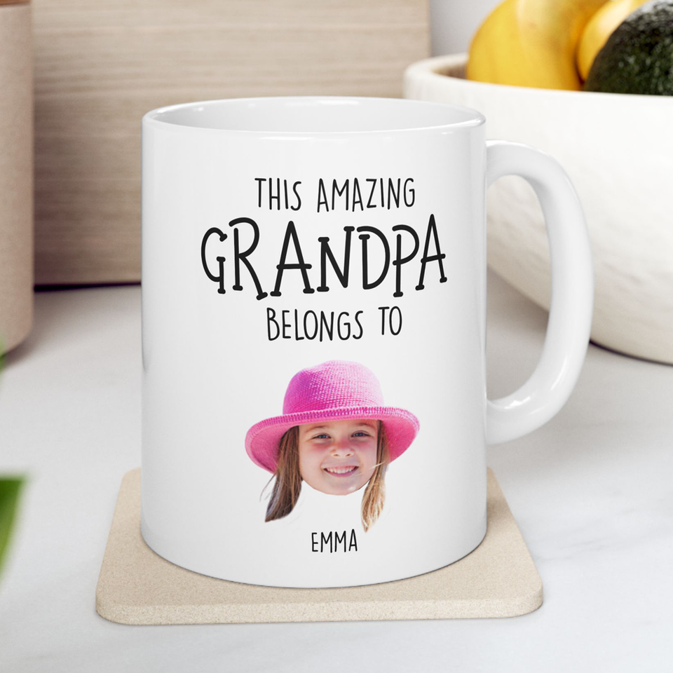 Custom Grandpa Gift, Custom Baby Face Mug, This Amazing Grandpa Belongs To Mug