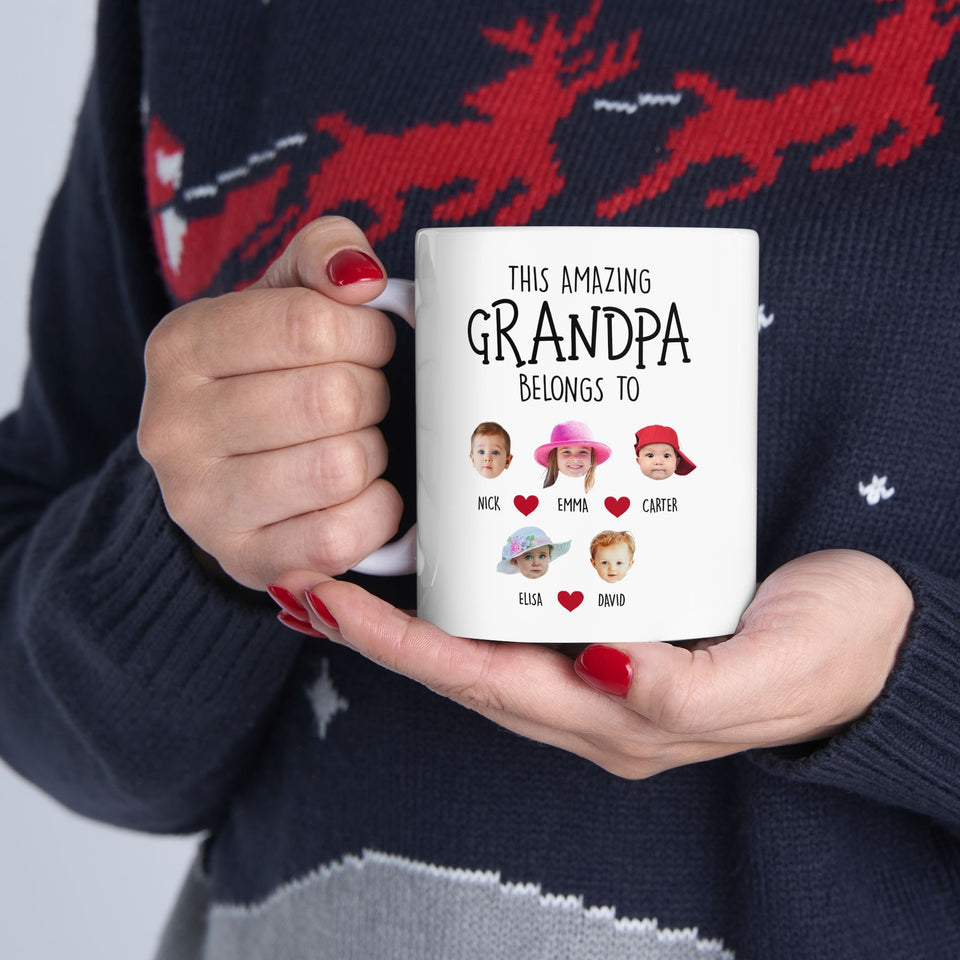 Custom Grandpa Gift, Custom Baby Face Mug, This Amazing Grandpa Belongs To Mug