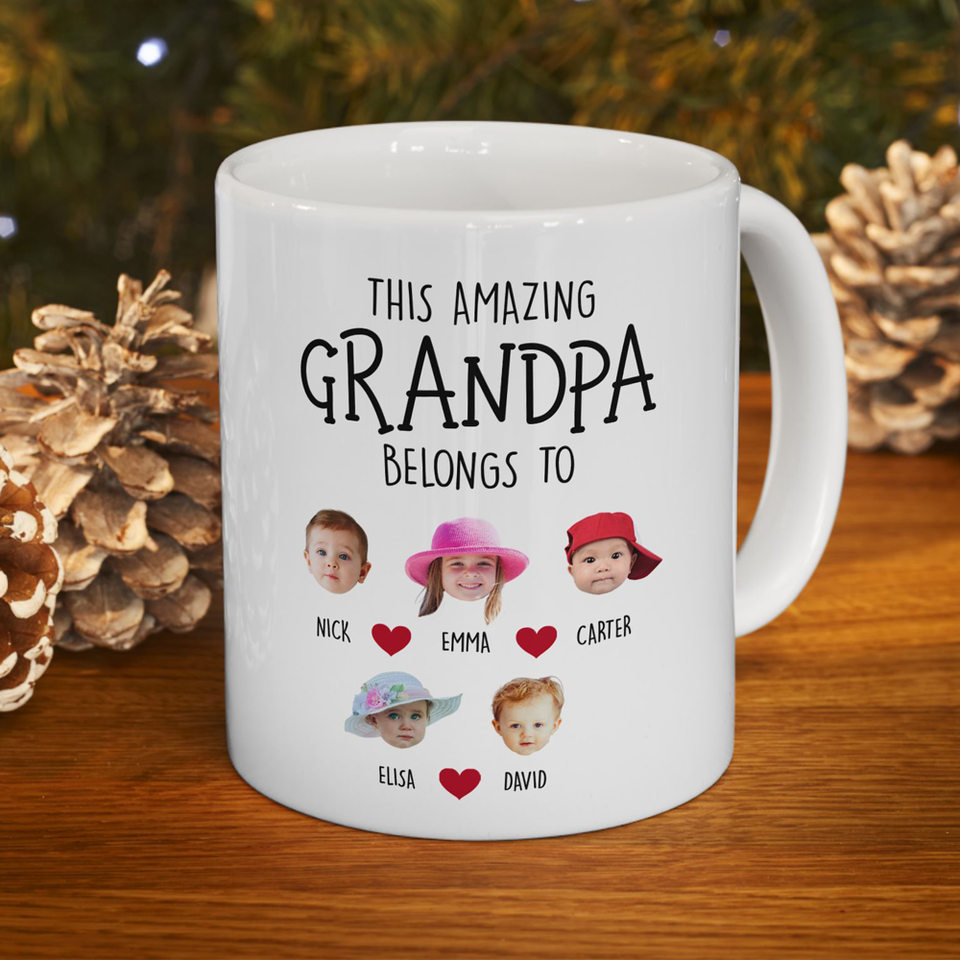 Custom Grandpa Gift, Custom Baby Face Mug, This Amazing Grandpa Belongs To Mug