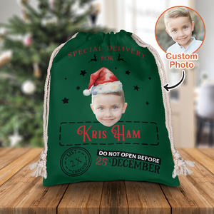 Personalized Santa Sack, Special Delivery Christmas Sack, Custom Face Christmas Gift