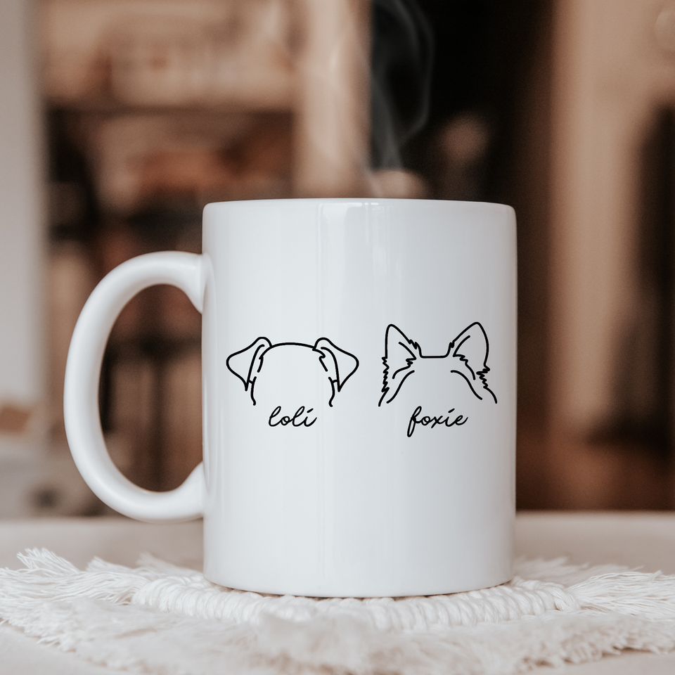 Personalized Dog Ears Coffee Mug, Custom Dog Mug, Dog Mom Mug, Dog Dad Mug, Custom Pet Mug