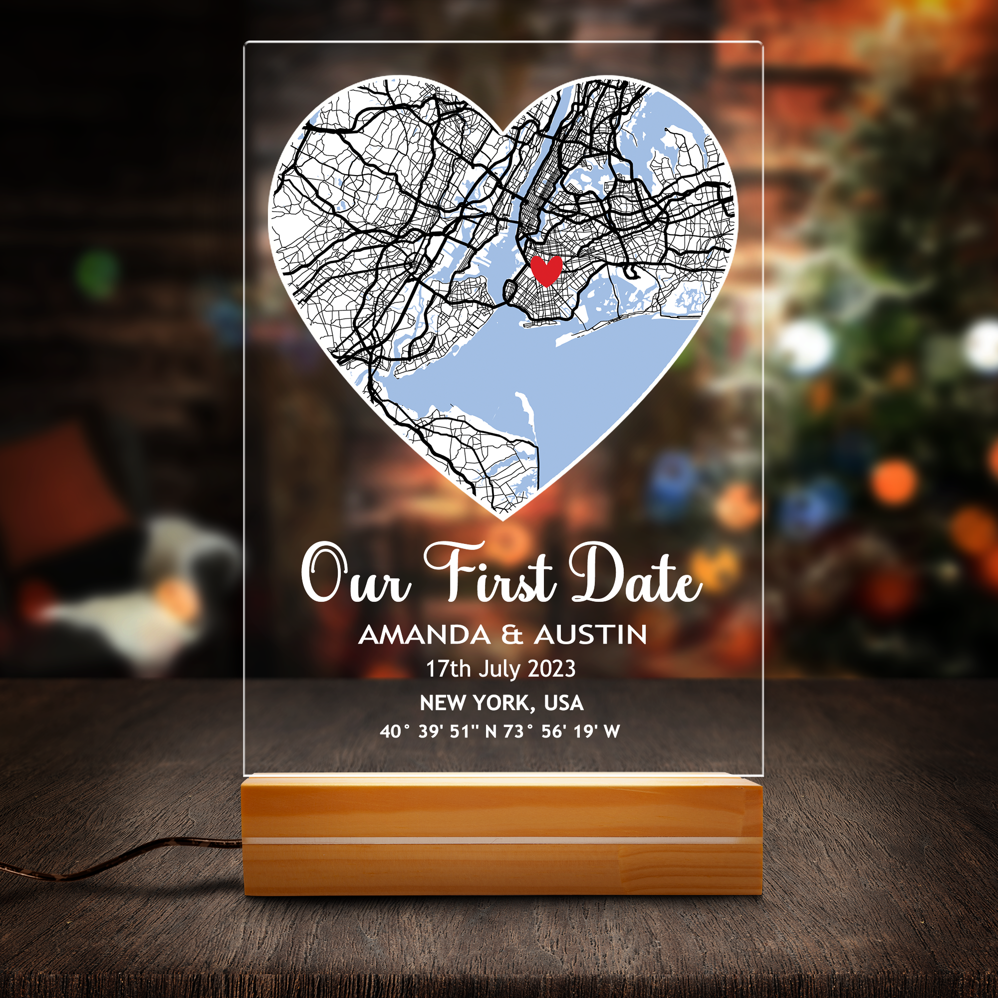 Personalised First Date Map Location Boyfriend Girlfriend Plaque