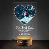 Our First Date Valentines Day Heart Map Plaque Couples Gift For Her Personalized Heart Acrylic Plaque With LED Night Light