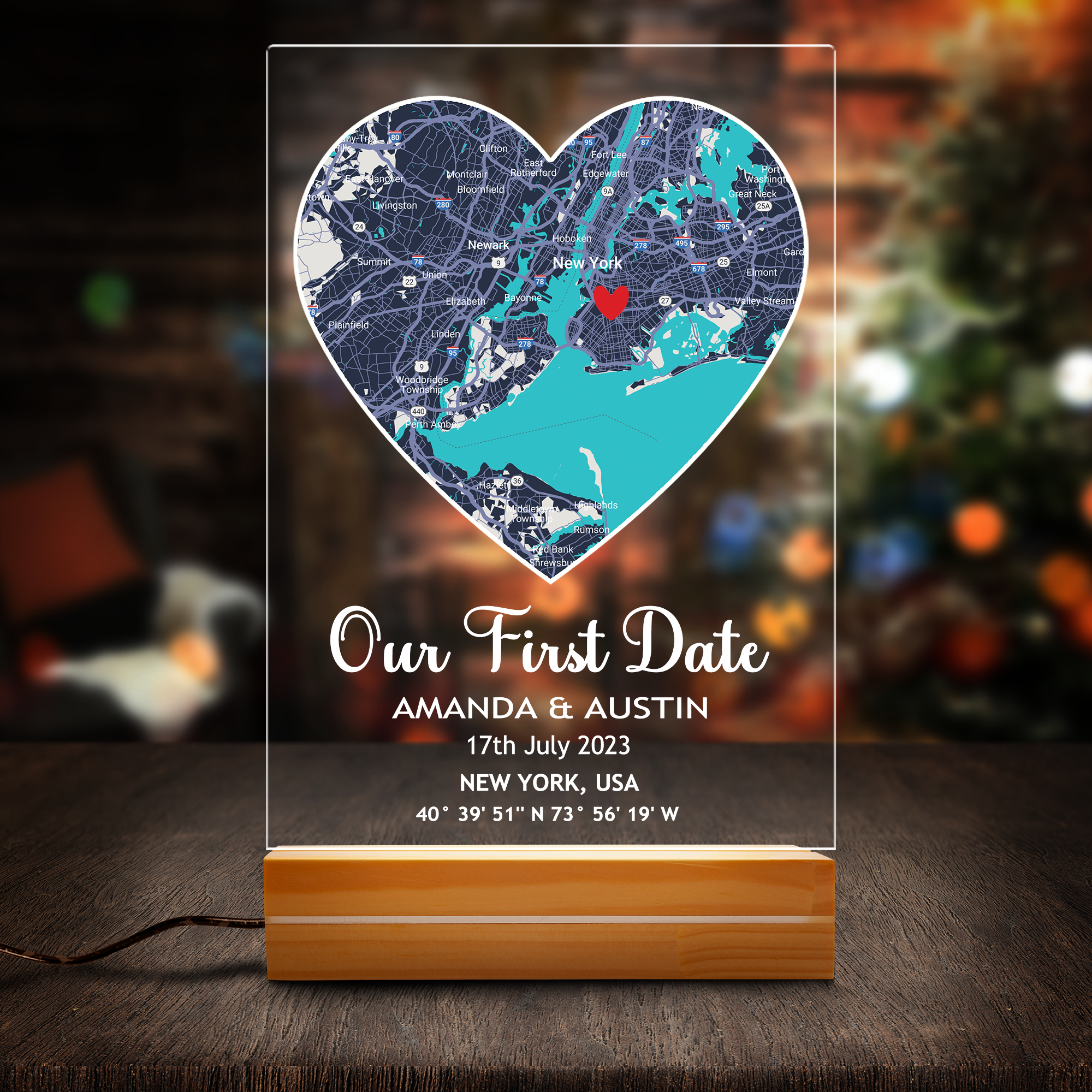 Our First Date Valentines Day Map Plaque - Couple Map, Gift for Her,  Acrylic Plaque Couple Gift, Christmas Gift Thanksgiving Gift New Year Gift