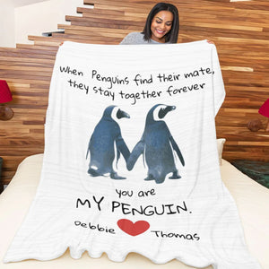Funny Penguins Gift for Her or Him, Engagement Gift, Anniversary Gift, Gift for Girlfriend, Gift for Wife, Couple Gift Fleece/Sherpa Blanket