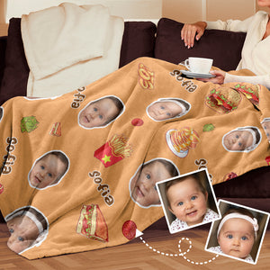 Personalized Baby Face Blanket, Fastfood Blanket, Name Baby Blanket, Baby Gift