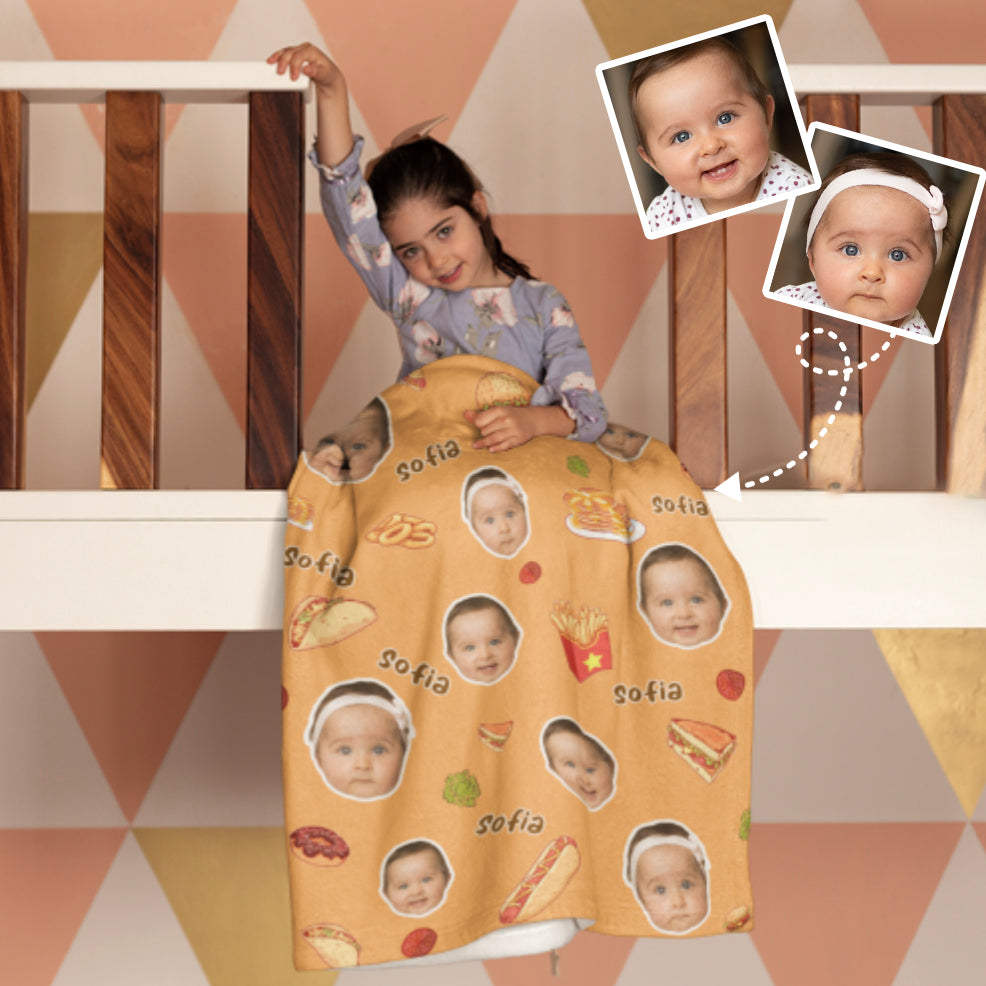 Personalized Baby Face Blanket, Fastfood Blanket, Name Baby Blanket, Baby Gift