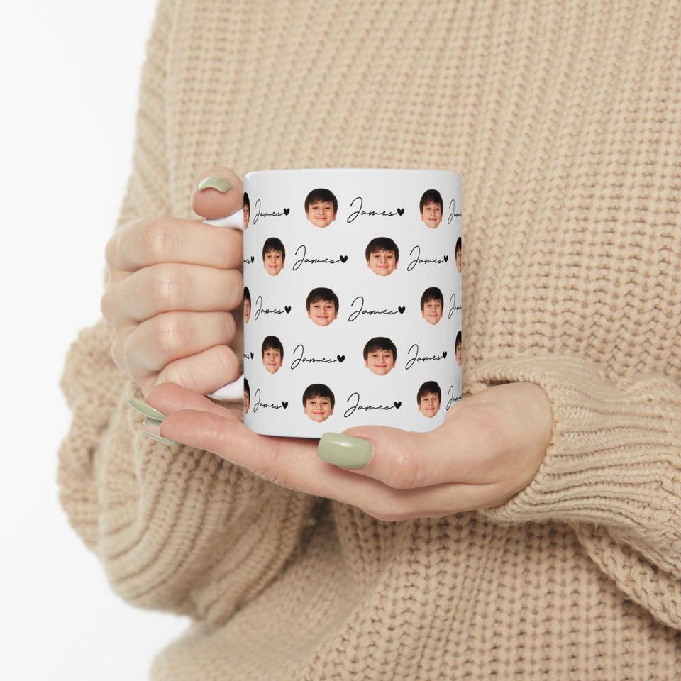 Personalized Baby Face Pattern Mug – Custom Child Photo Mug – Gift for New Mom or Dad