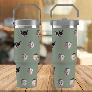 Personalized Baby Face Photo Flip Straw 30oz Tumbler, Gift for Mom Grandma Dad Grandpa