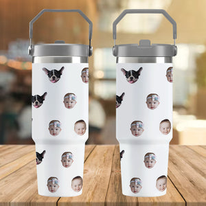 Personalized Baby Face Photo Flip Straw 30oz Tumbler, Gift for Mom Grandma Dad Grandpa