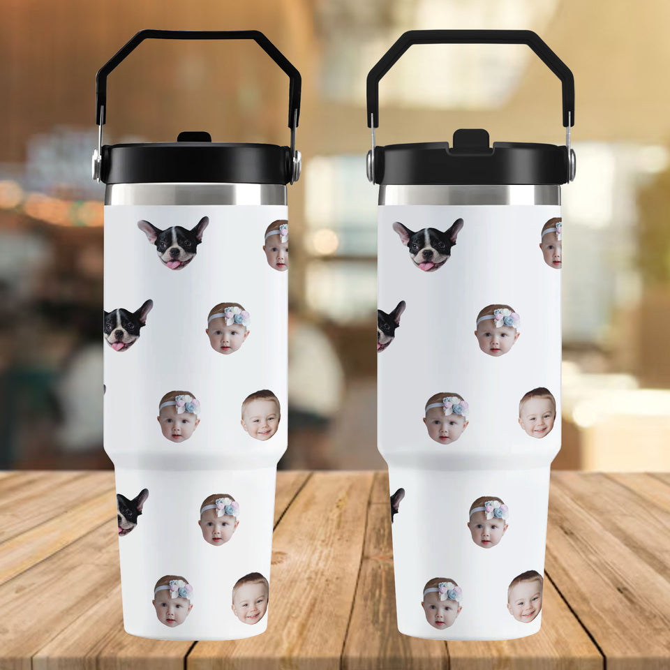 Personalized Baby Face Photo Flip Straw 30oz Tumbler, Gift for Mom Grandma Dad Grandpa