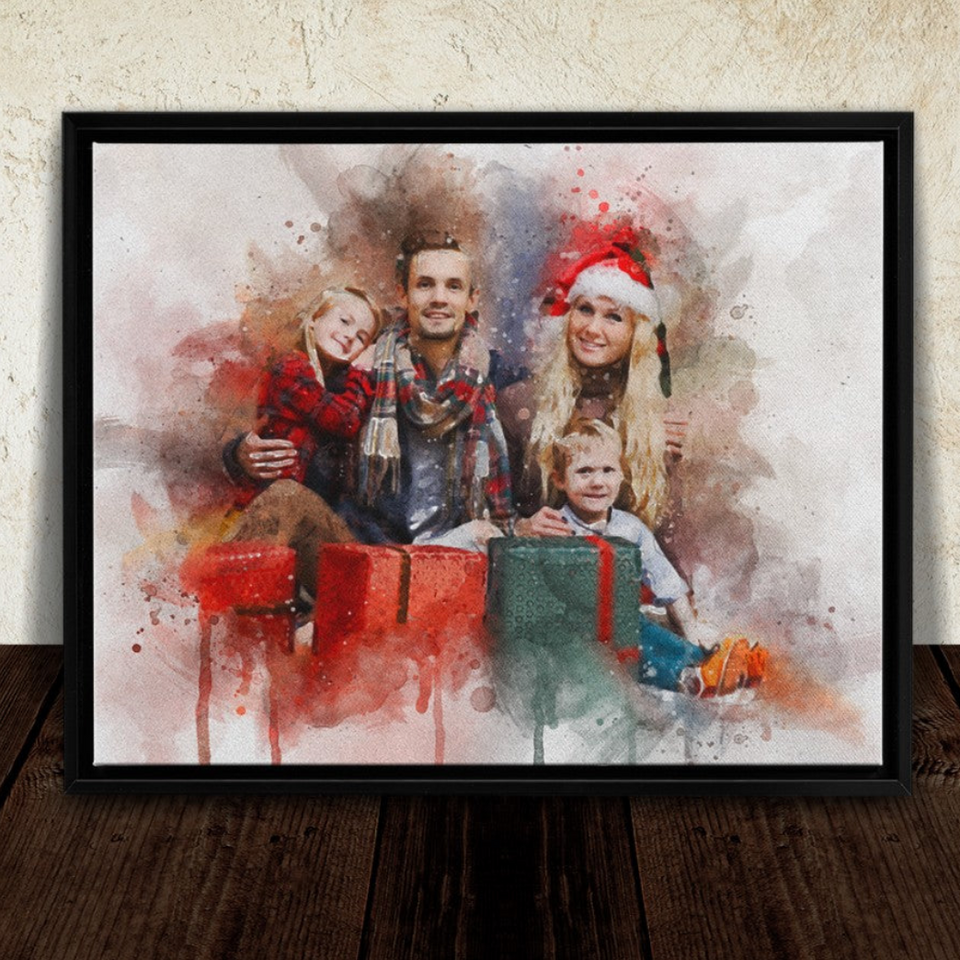 Personalized Custom Family Photo Christmas Wall Decor, Christmas Watercolor Wall Art