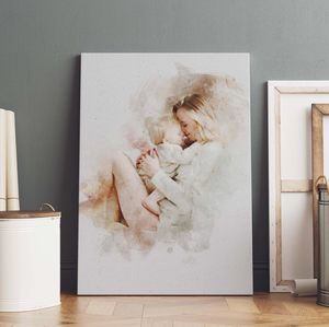 Personalized New Mom Gift Portrait, Mother's Day Gift For New Mom, Watercolor Mom & Baby Portrait, New Mom Photo on Canvas