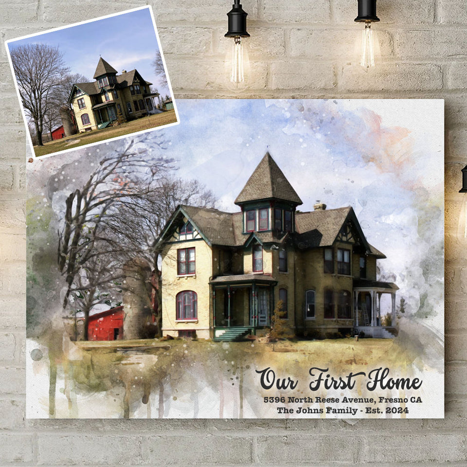 Housewarming Gifts, Gifts for New Homeowners, New Home Gift, Our First Home Watercolor Canvas