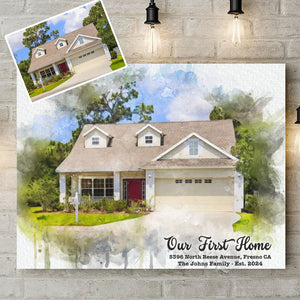 Housewarming Gifts, Gifts for New Homeowners, New Home Gift, Our First Home Watercolor Canvas