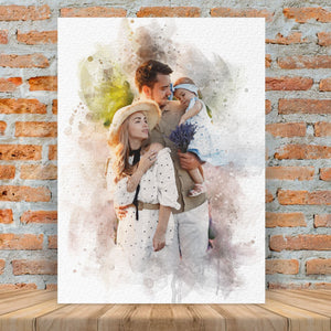 Personalized Watercolor Custom Family Painting, Anniversary Gift, Birthday Gift For Husband, Portrait From Photo, Watercolor Canvas