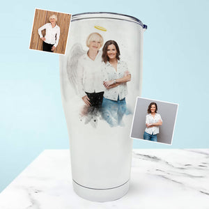 Personalized Watercolor Family Memorial Painting From Photo Curved Tumbler, Sympathy Gift For Loved Ones