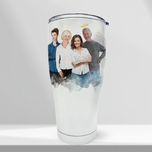 Personalized Watercolor Family Memorial Painting From Photo Curved Tumbler, Sympathy Gift For Loved Ones