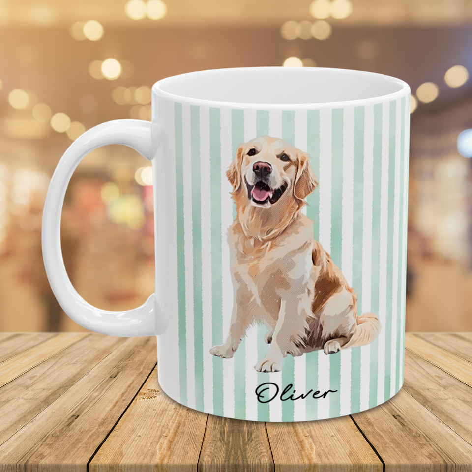 Personalized Watercolor Pet Portrait Mug – Custom Dog or Cat Photo Cup – Gift for Pet Lovers & Dog/Cat Moms