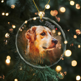 Personalized Watercolor Photo Pet Glass Ornament, Custom Pet Portrait Glass Ornament