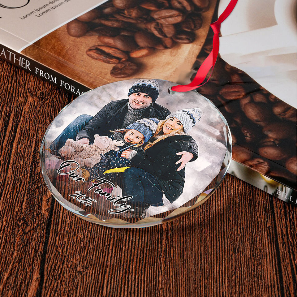 Personalized Watercolor Photo Portrait Ornament, Custom Family Ornament with Picture