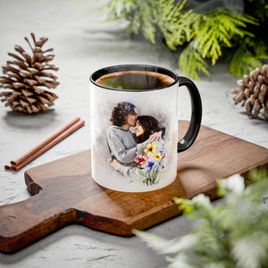 Personalized Accent Mug with Watercolor Portrait from Photo – Unique Gift for Mother or Grandmother