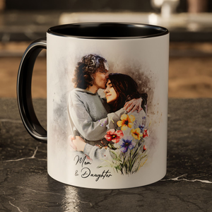 Personalized Accent Mug with Watercolor Portrait from Photo – Unique Gift for Mother or Grandmother