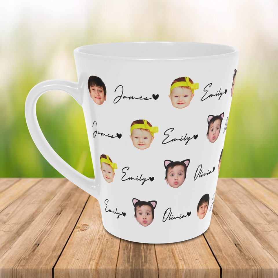 Personalized Baby Face Pattern Latte Mug – Custom Child Photo Latte Mug – Gift for New Mom or Dad