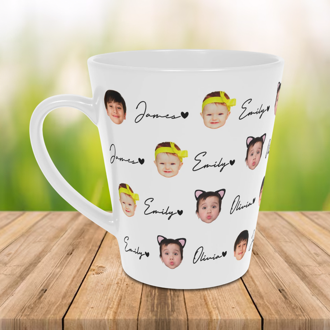 Personalized Baby Face Pattern Latte Mug – Custom Child Photo Latte Mug – Gift for New Mom or Dad