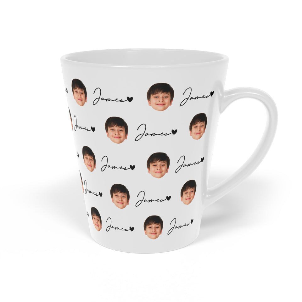 Personalized Baby Face Pattern Latte Mug – Custom Child Photo Latte Mug – Gift for New Mom or Dad