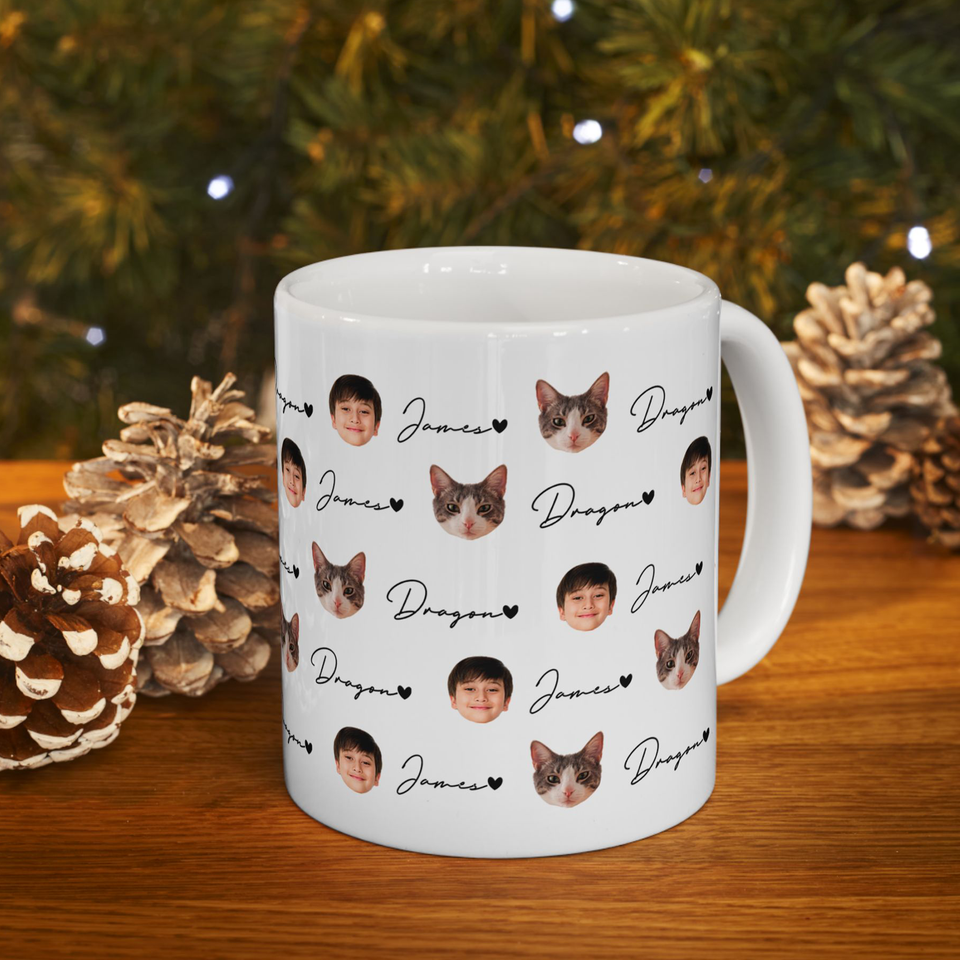 Personalized Baby Face Pattern Mug – Custom Child Photo Mug – Gift for New Mom or Dad